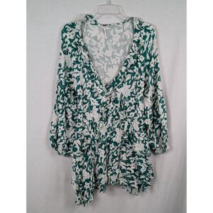 Free People Rebecca Ruffle Floral Dress Green/White Women's Size Small